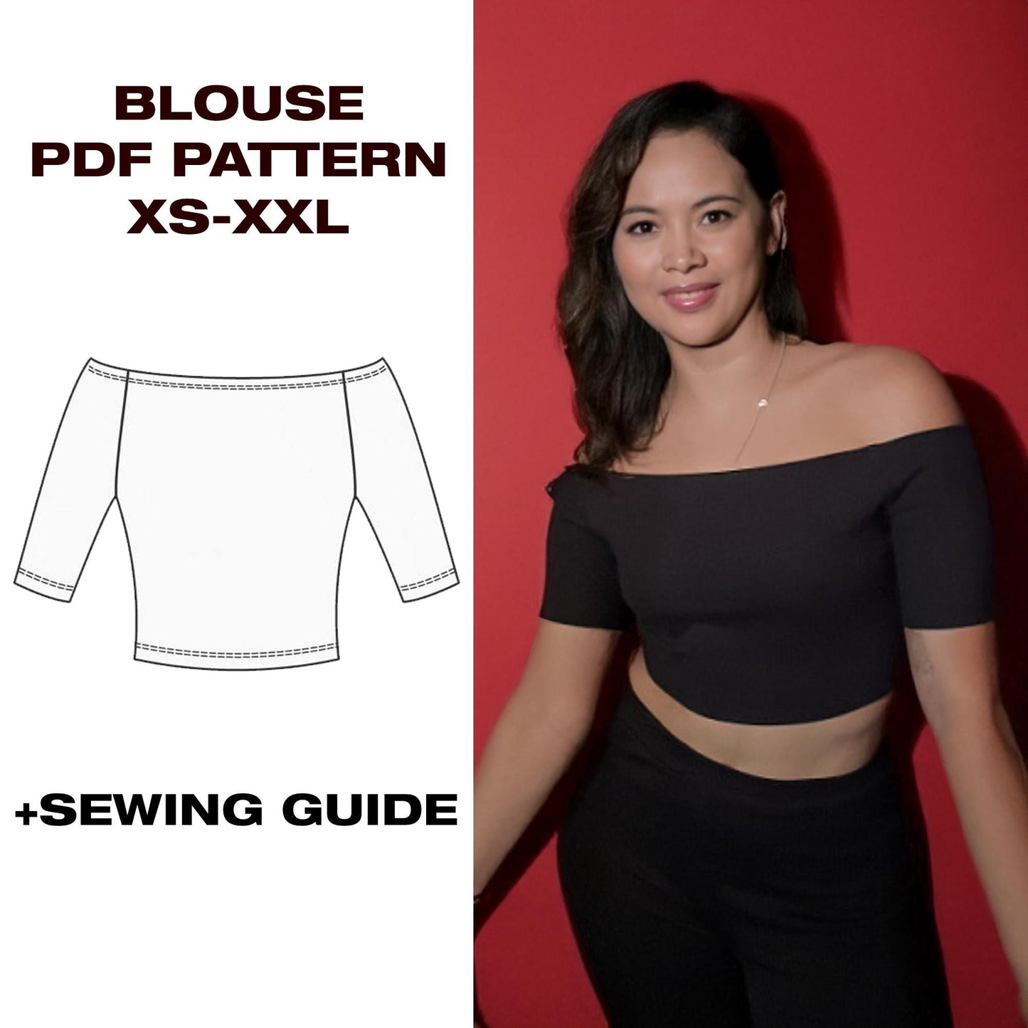 Summer Off-Shoulder Top Sewing Pattern | Fitted Y2K Top | Workout Top | XS-XXL