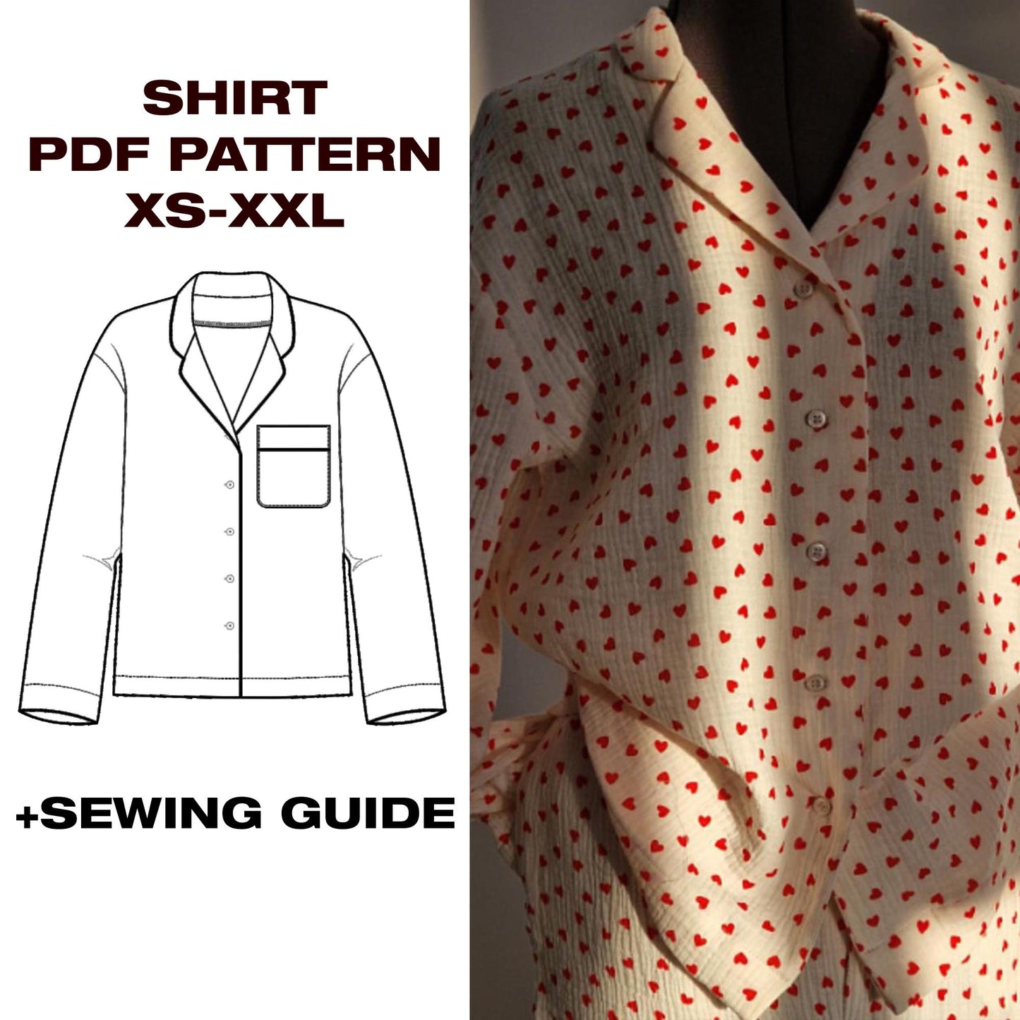 Sleep Shirt Sewing Pattern | Bridesmaid Pajama Shirt | Women's Pajamas | XS-XXL