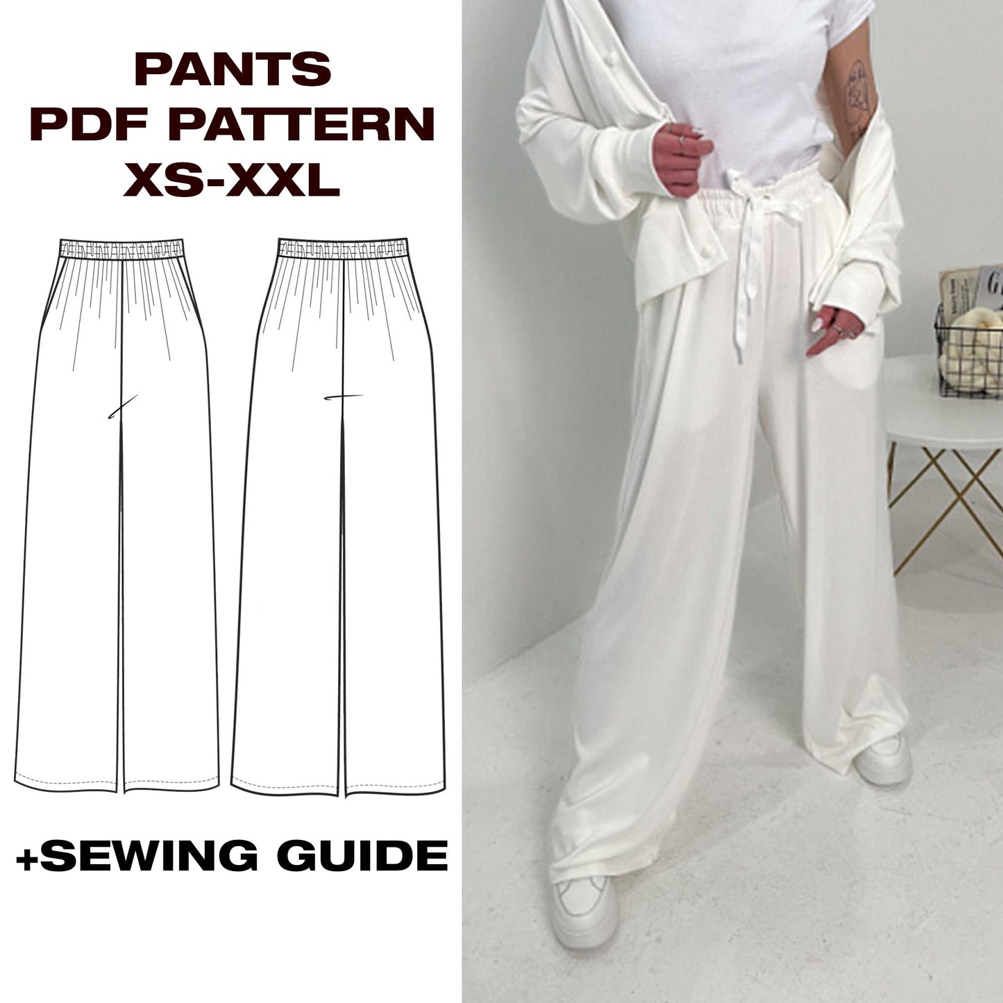 Wide-Leg Trousers Sewing Pattern | Straight Silhouette | XS-XXL