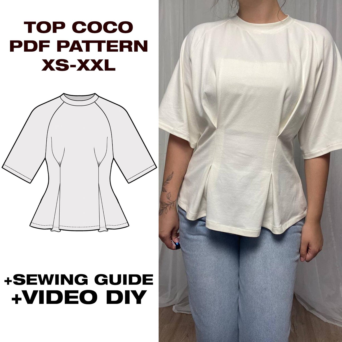 PDF Top Sewing Pattern | Sizes XS-XXL Easy Sewing Pattern | Beginner Pattern | Top with pleats | Linen top pattern | Y2K top sewing pattern