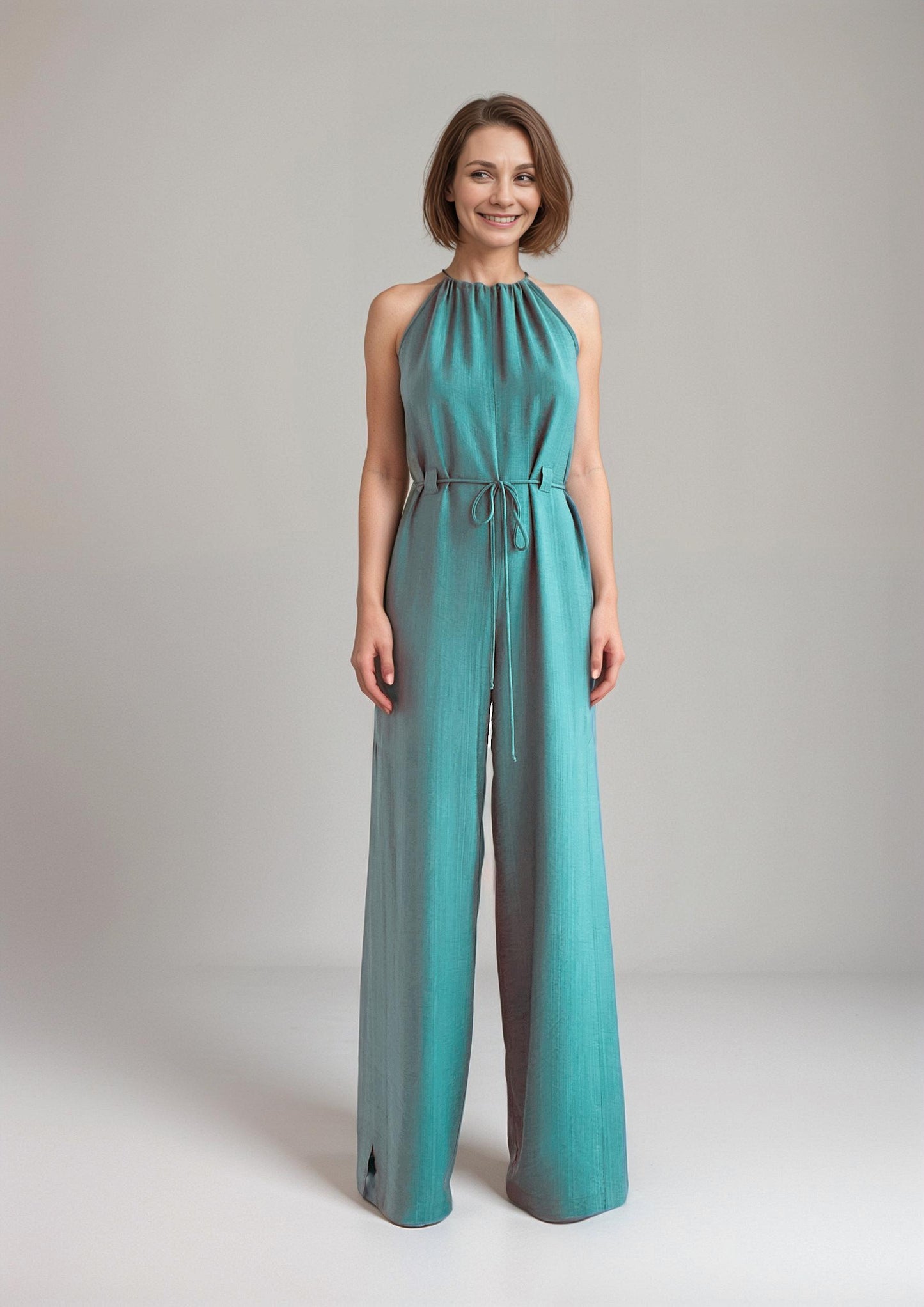 Sleeveless Long Romper Sewing Pattern | Jumpsuit with Waist Tie | US 6-16