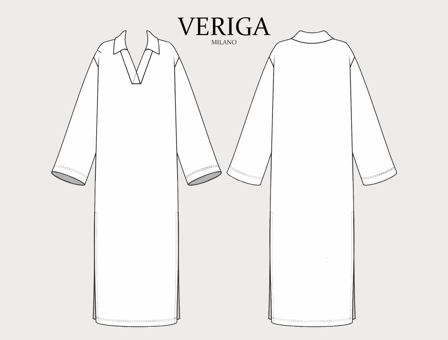 Simple V-Neck Dress Pattern – Women’s Long Sleeve Spring Dress in Cotton Linen