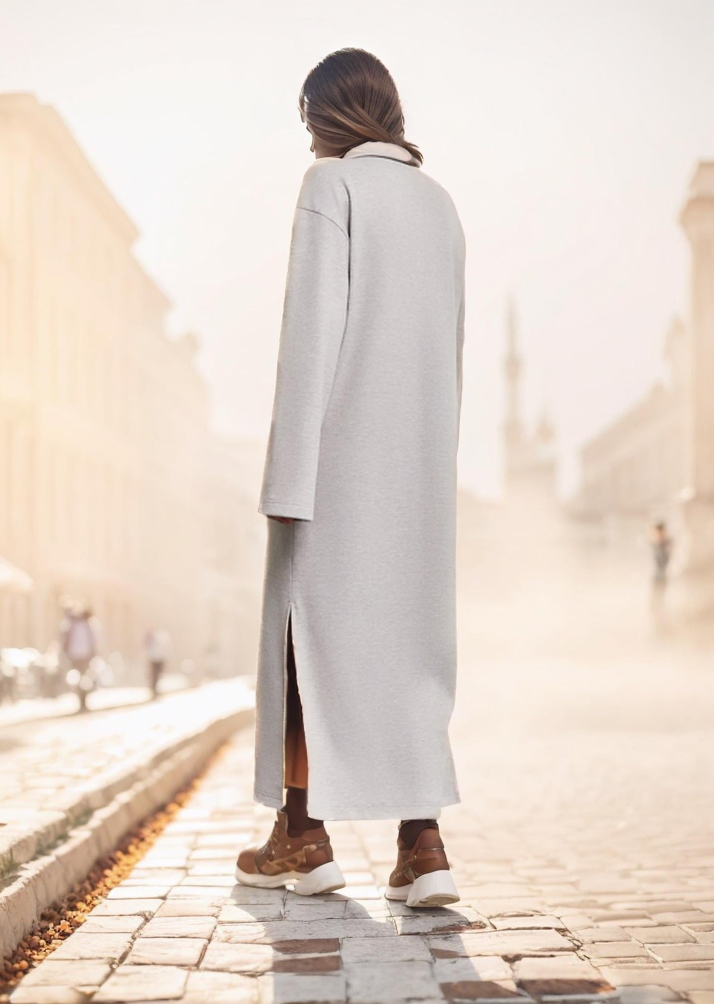 Simple V-Neck Dress Pattern – Women’s Long Sleeve Spring Dress in Cotton Linen