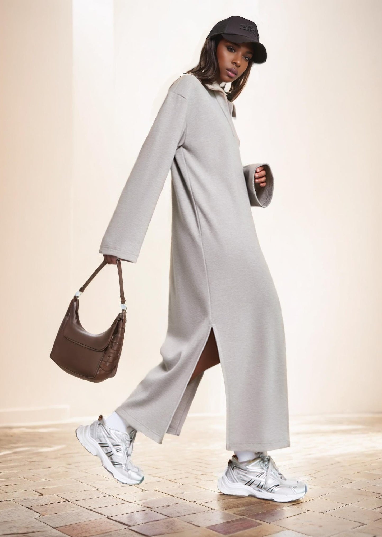 Simple V-Neck Dress Pattern – Women’s Long Sleeve Spring Dress in Cotton Linen