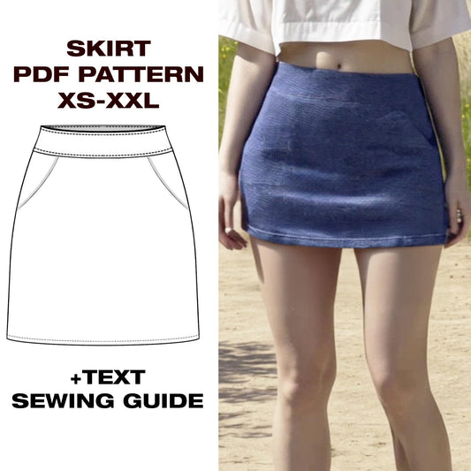 Short A-Line Denim Skirt Sewing Pattern | High Waist Skirt Pattern | A-line Skirt | Linen skirt | Beginner | US 6-16 | A4, Letter, Plotter