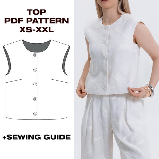 ✨ Button Top Sewing Pattern | Top | XS–XXL (US 2–12 / EU 34–44)