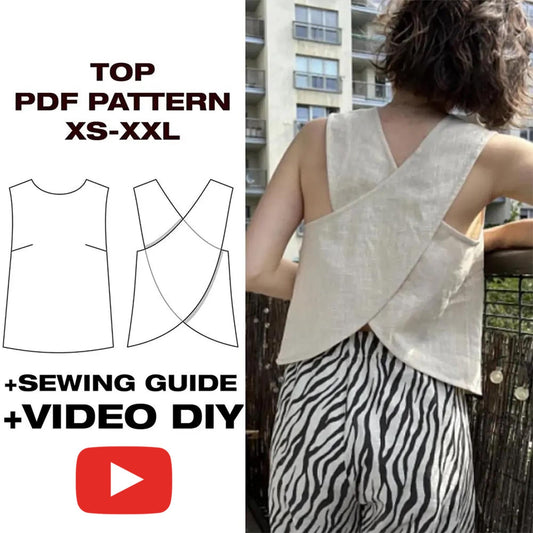 Open back top Sewing Pattern, Wrap-around back top, Summer top Pattern, Y2K stylish Top Pattern, draped top | US 6-16 | A4, Letter, Plotter
