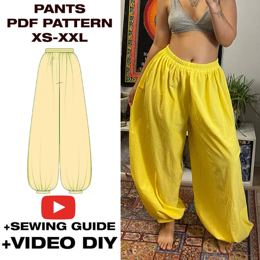 Palazzo Pants PATTERN + Video Tutorial / Harem pants sewing pattern, wide leg trousers, tailored | XS - XXL | A4, Plotter, USLetter