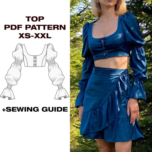 Women top pattern | Gathered sleeves top | Puffed Sleeve top pattern | Top sewing pattern | Shirt sewing pattern | A0, USletter, A4 | XS-XXL