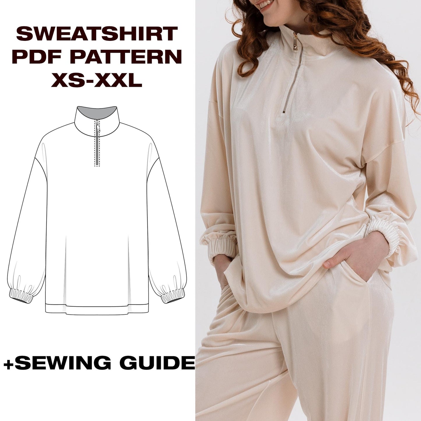 ✨ Women's Hoodie &amp; Anorak Sewing Pattern | Loose-Fit Sweatshirt | XS-XXL | PDF Pattern