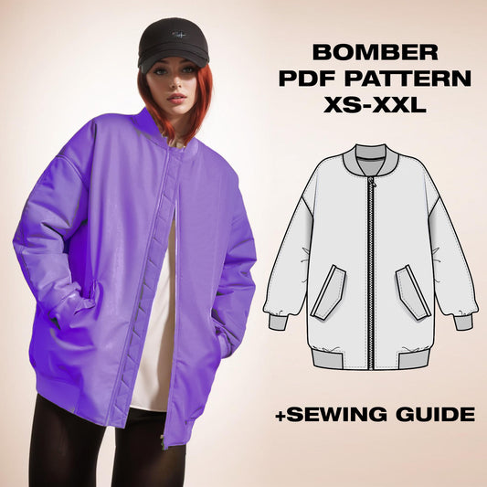 Bomber jacket women pdf sewing pattern | XS-XXL | easy digital pdf | beginner friendly | outerwear pattern | Jacket sewing pattern