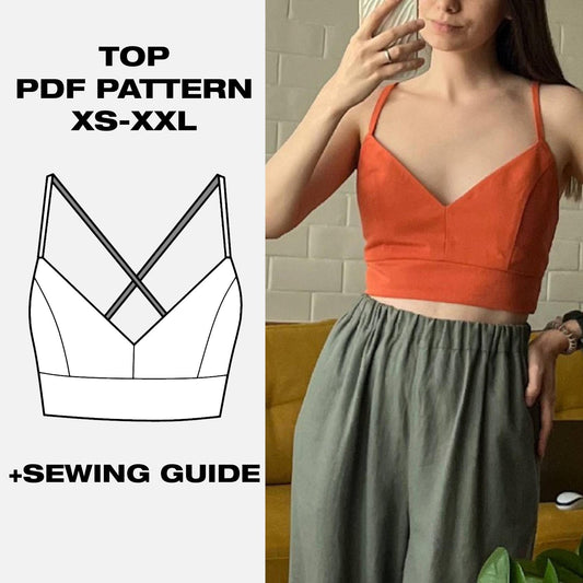 Summer top sewing pattern | Top with elastic band | Linen top pattern | Y2K top sewing pattern | Workout top | A0, USletter, A4 | XS-XXL