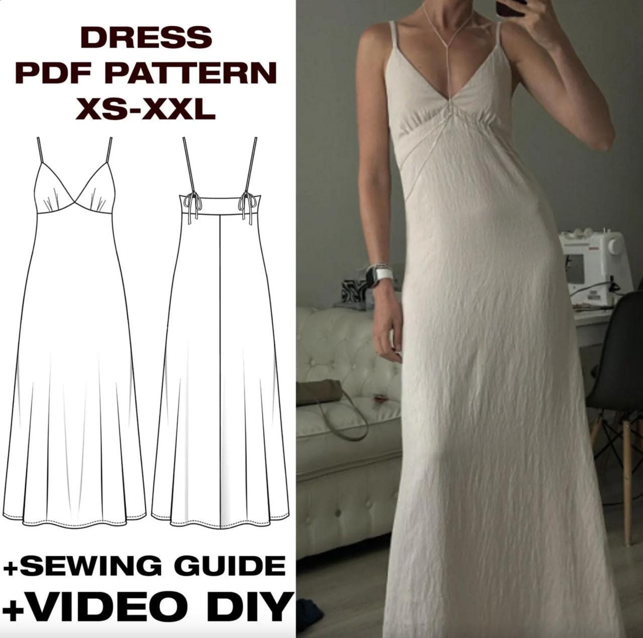 Beginner Summer Dress Pattern Bundle | 4 Easy Patterns | Naples dress | A Line Dress | Midi Denim dress | Slip dress | XS-XXL | US2-12