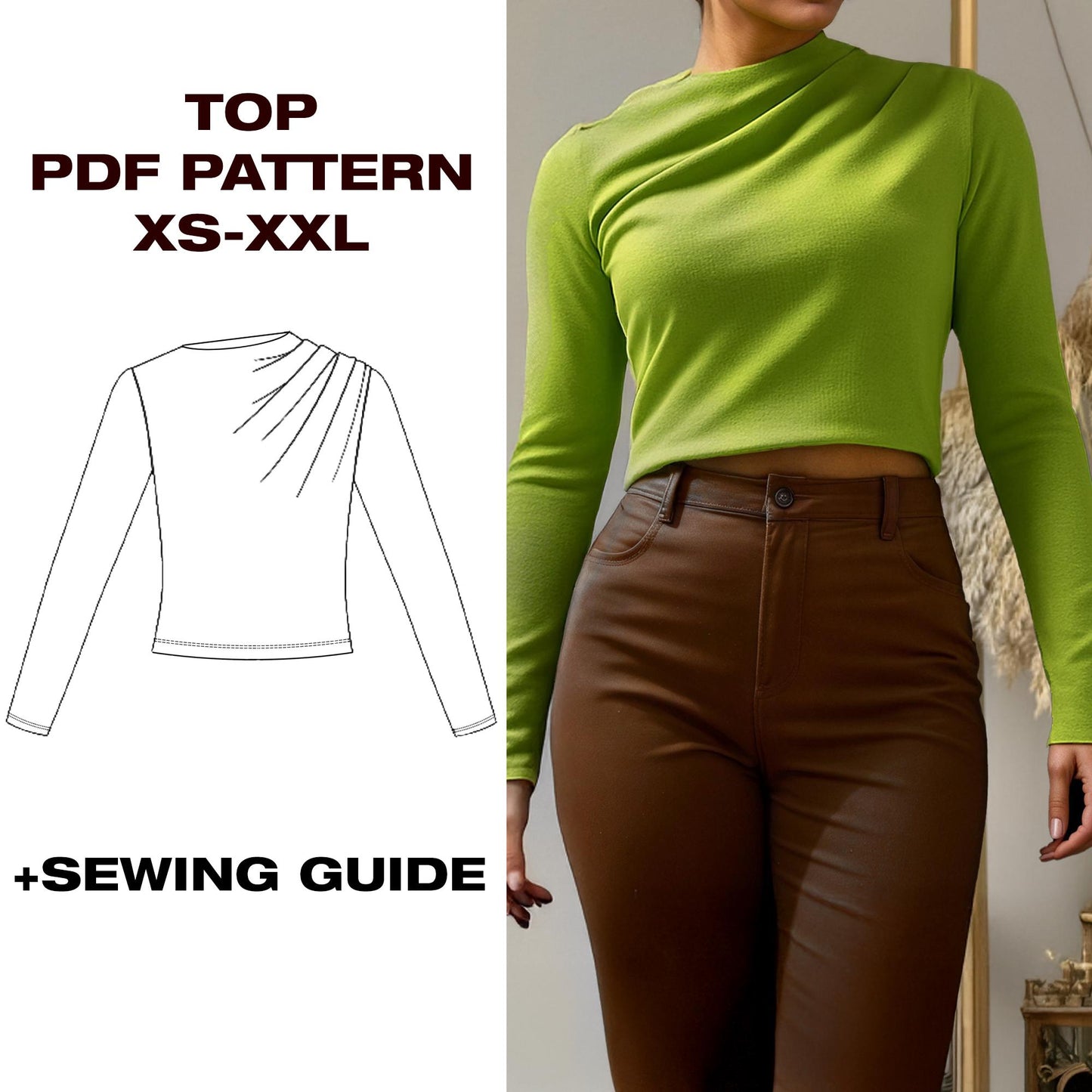 Summer Pleated Draped Top Sewing Pattern | Lightweight Knit Top | XS-XXL