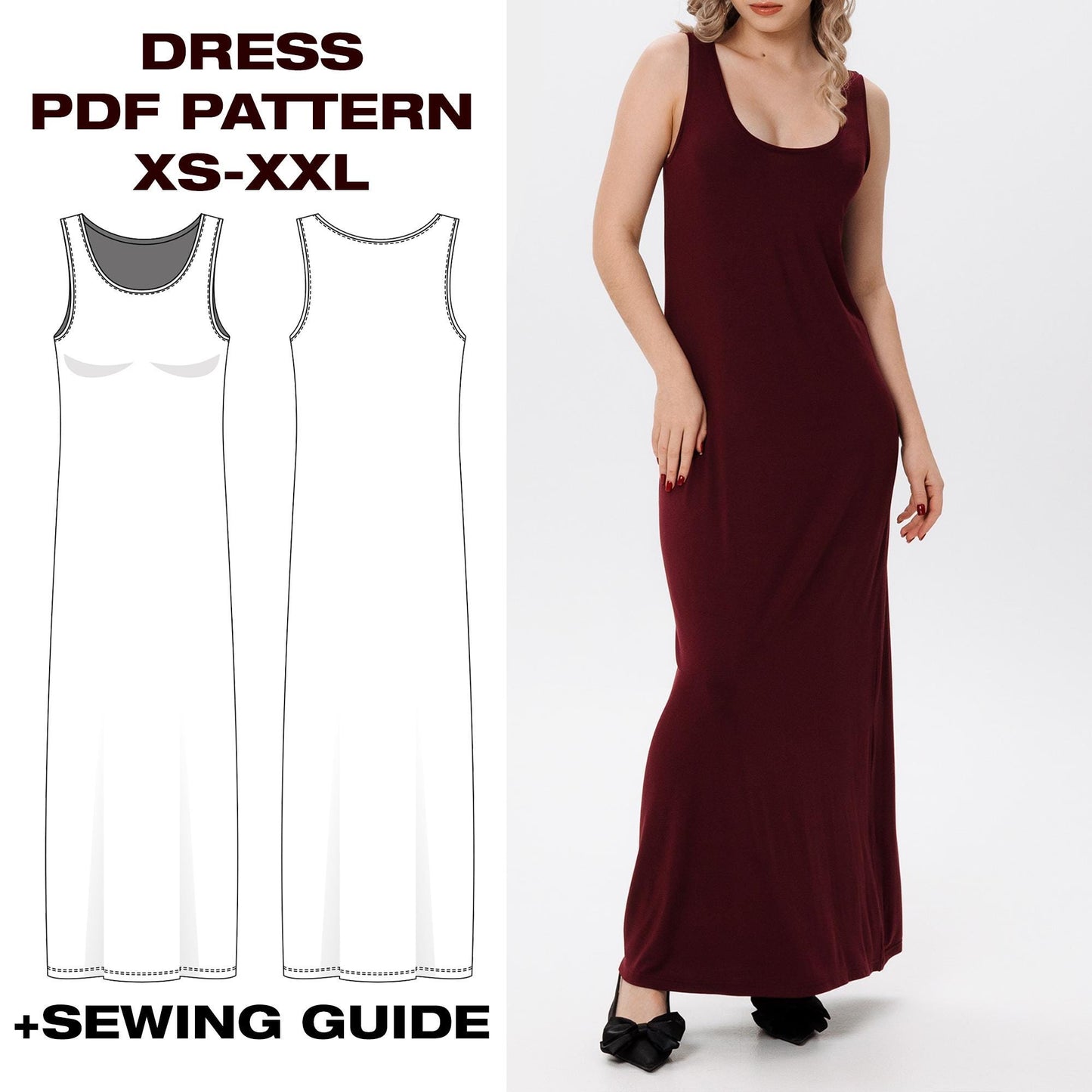 Summer Maxi Dress Pattern | Volume Straight Dress | XS–XXL (US 2–12 / EU 34–44)