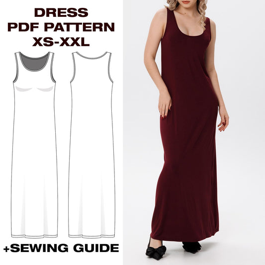 Summer Maxi Dress Pattern | Volume Straight Dress | XS–XXL (US 2–12 / EU 34–44)