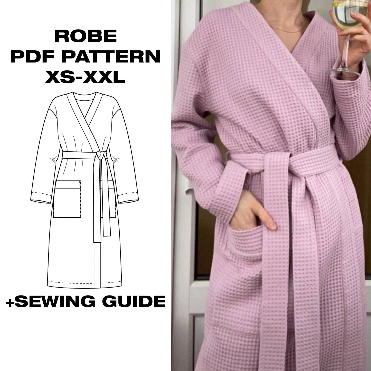 Kimono Long Robe Sewing Pattern | Wrap Robe for Women | Sleep &amp; Bathrobe | XS-XXL