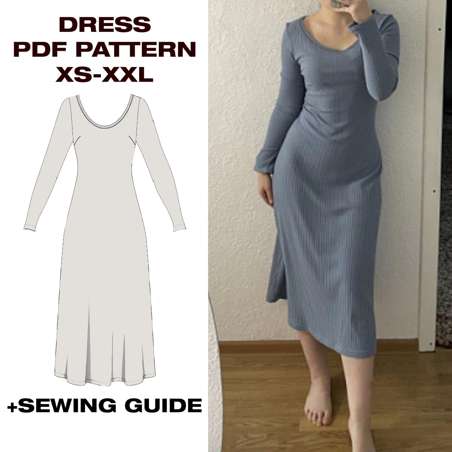 Boat Neck Maxi Dress Pattern | Dress | XS–XXL (US 6–16 / EU 34–44)