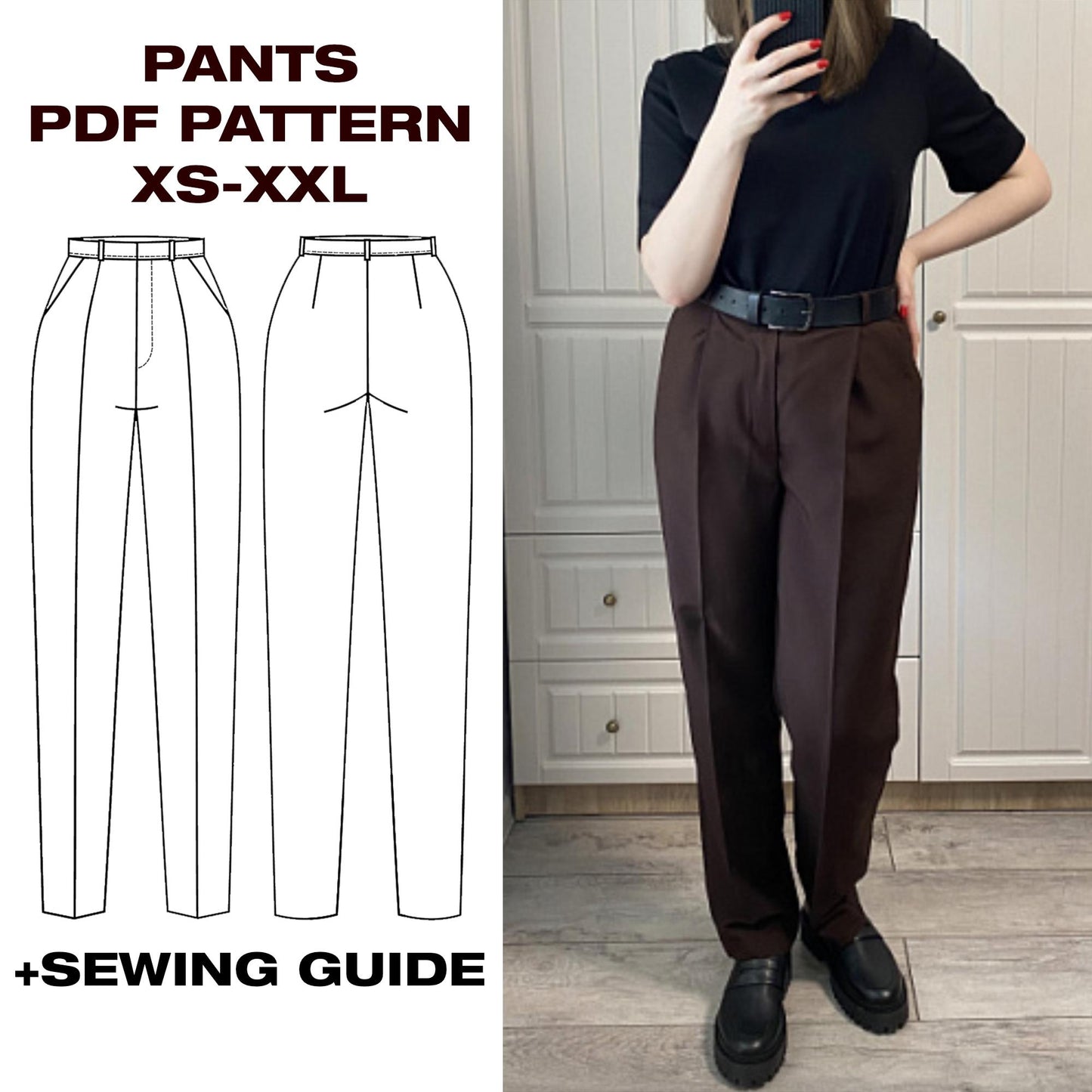 Tailored Trousers Sewing Pattern | Fitted Tapered Pants | Women's PDF Pattern | XS-XXL