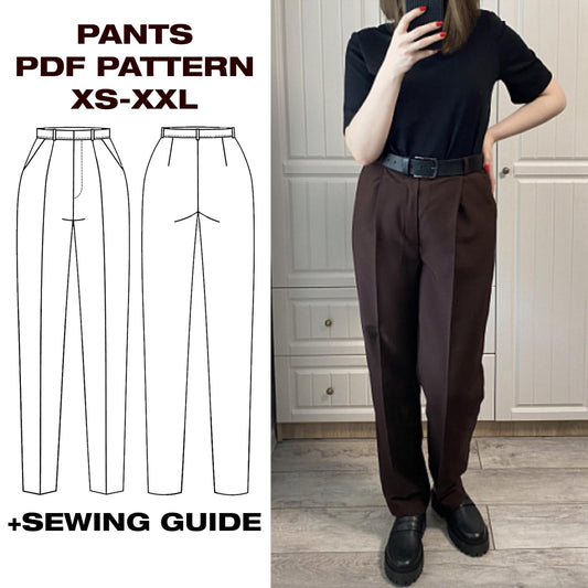 Tailored Trousers Sewing Pattern | Fitted Tapered Pants | Women's PDF Pattern | XS-XXL