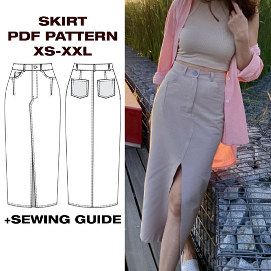 Long A-Line Denim Skirt Sewing Pattern | High Waist A-Line Skirt | Jeans Skirt | Beginner | US 6-16