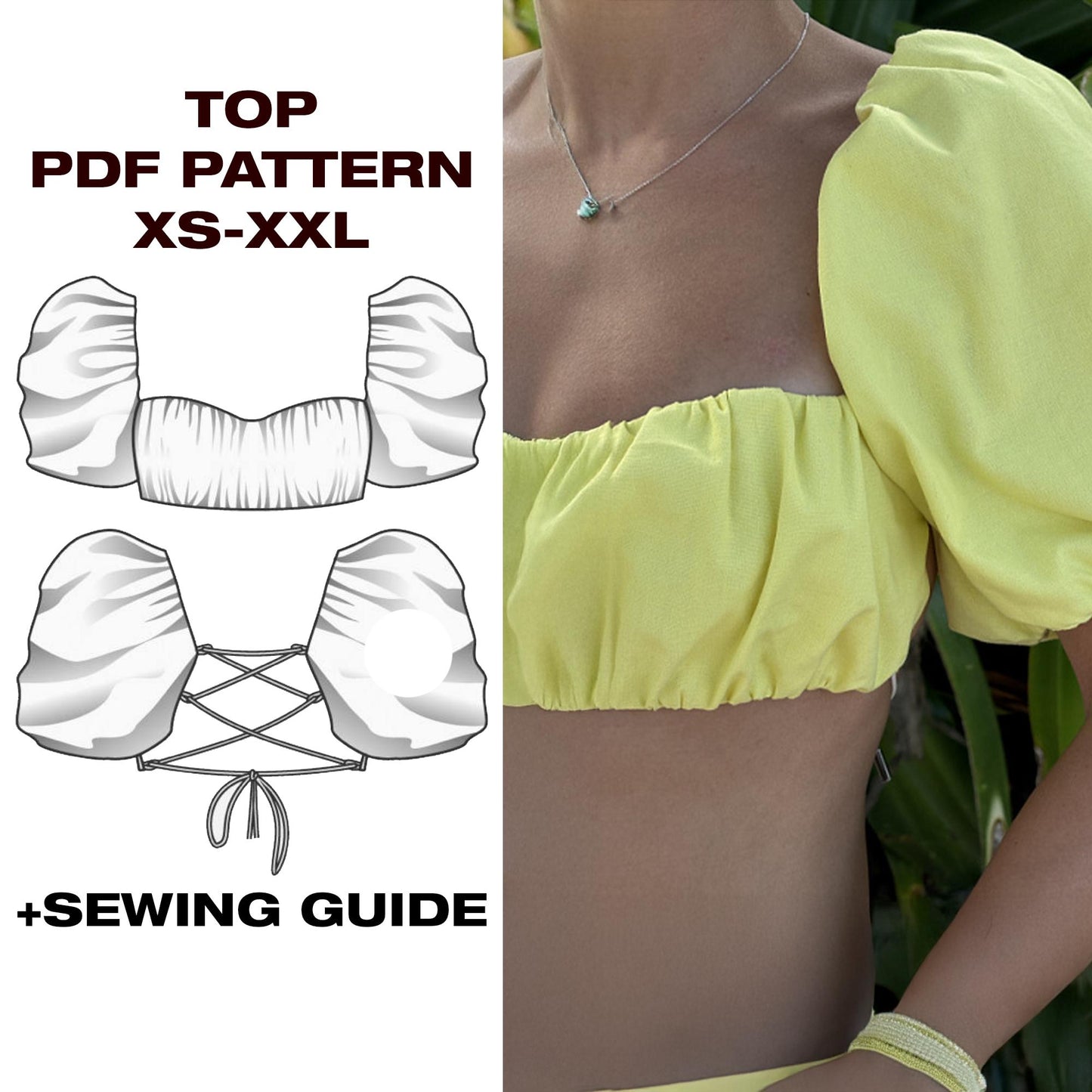 Summer top sewing pattern | Gathered top pattern | Open back top | Linen top pattern | Y2K top sewing pattern | A0, USletter, A4 | XS-XXL