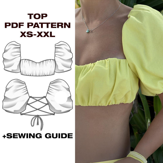 Summer top sewing pattern | Gathered top pattern | Open back top | Linen top pattern | Y2K top sewing pattern | A0, USletter, A4 | XS-XXL