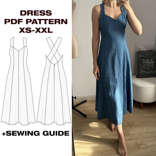A-Line Midi Dress Sewing Pattern | Wide Straps | XS-XXL