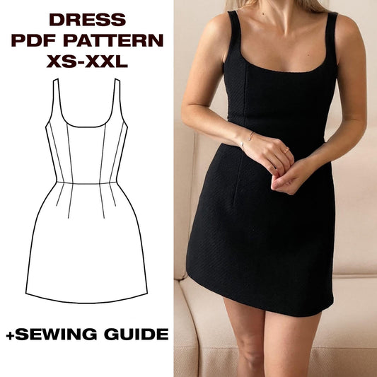 Summer Mini Dress Sewing Pattern | A Line Dress Pattern | Wedding guest dress | Sleeveless Dress Pattern | US 6-16 | A4, Letter, Plotter