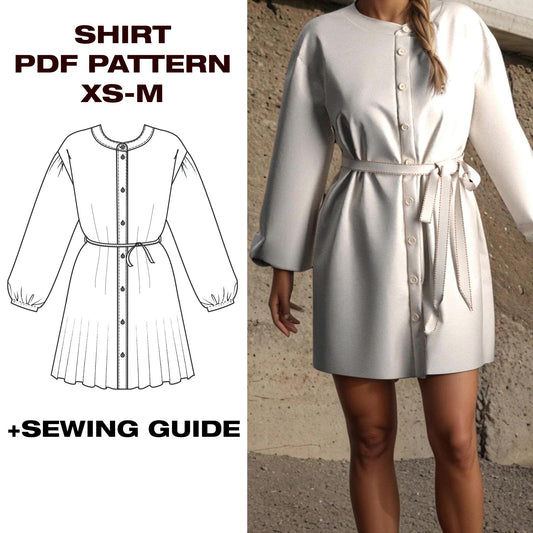 ✨ Shirt Dress with Puffed Sleeves Pattern | Dress | XS–M (US 2–6 / EU 34–38)