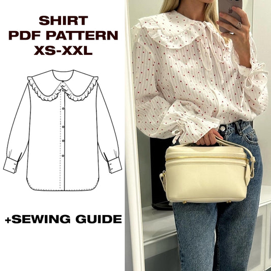 ✨ Ruffle Collar Shirt Pattern | Long Sleeve Shirt | XS–XL (US 2–12 / EU 34–44)