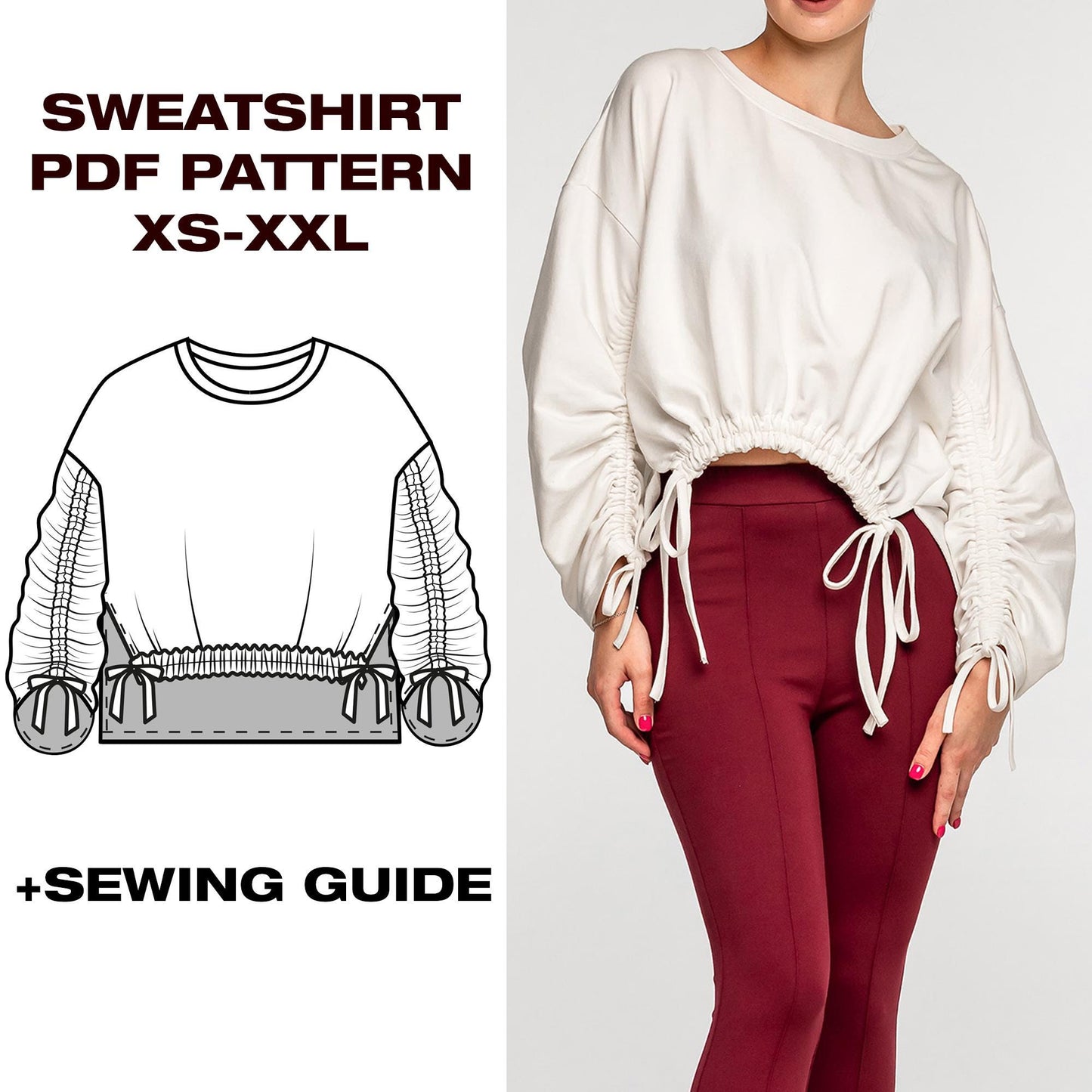 Sweatshirt Sewing Pattern | Anorak with Gathers | Summer Longsleeve | XS-XXL