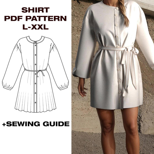✨ Shirt Dress with Puffed Sleeves Pattern | Dress | L–2XL (US 12–16 / EU 40–44)