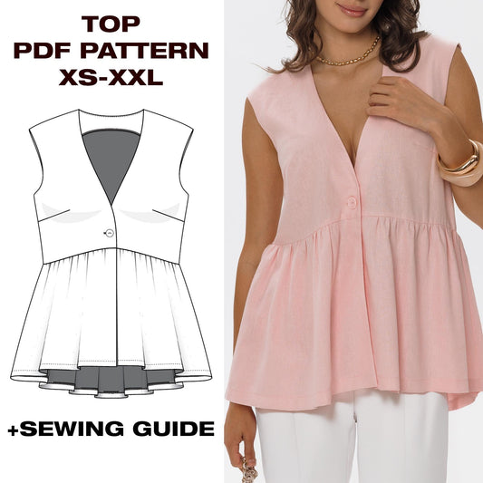 Ruffle Wrap Summer Top Sewing Pattern | Draped Shirt Top | XS-XXL