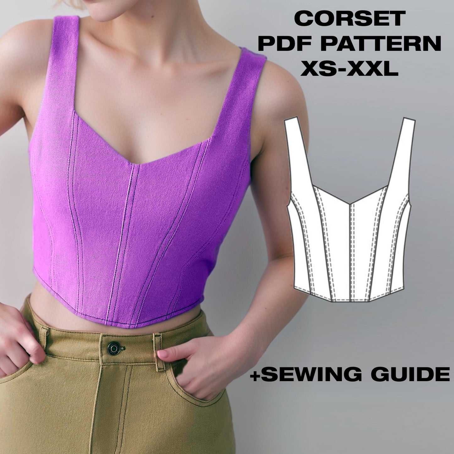 Overbust Sweetheart Corset Sewing Pattern | Back Zip | US 6-16