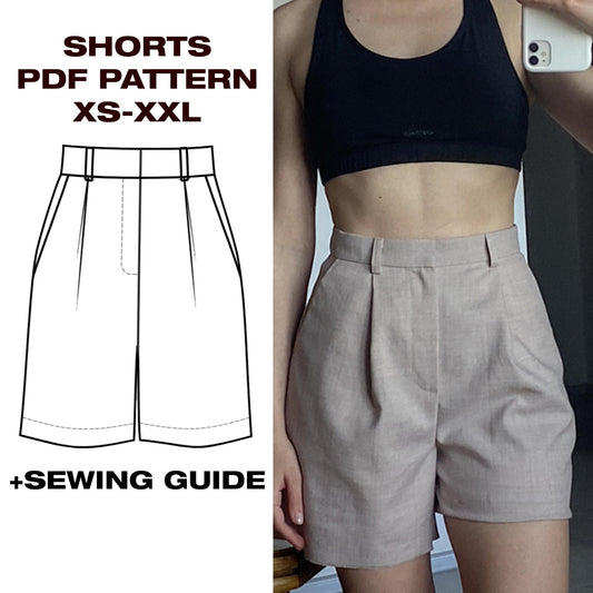 Summer Shorts Pattern | Women Shorts Pattern | Beginner Shorts | Classic shorts pattern | High Waist Wide Leg Shorts A0, USletter,A4, XS-XXL