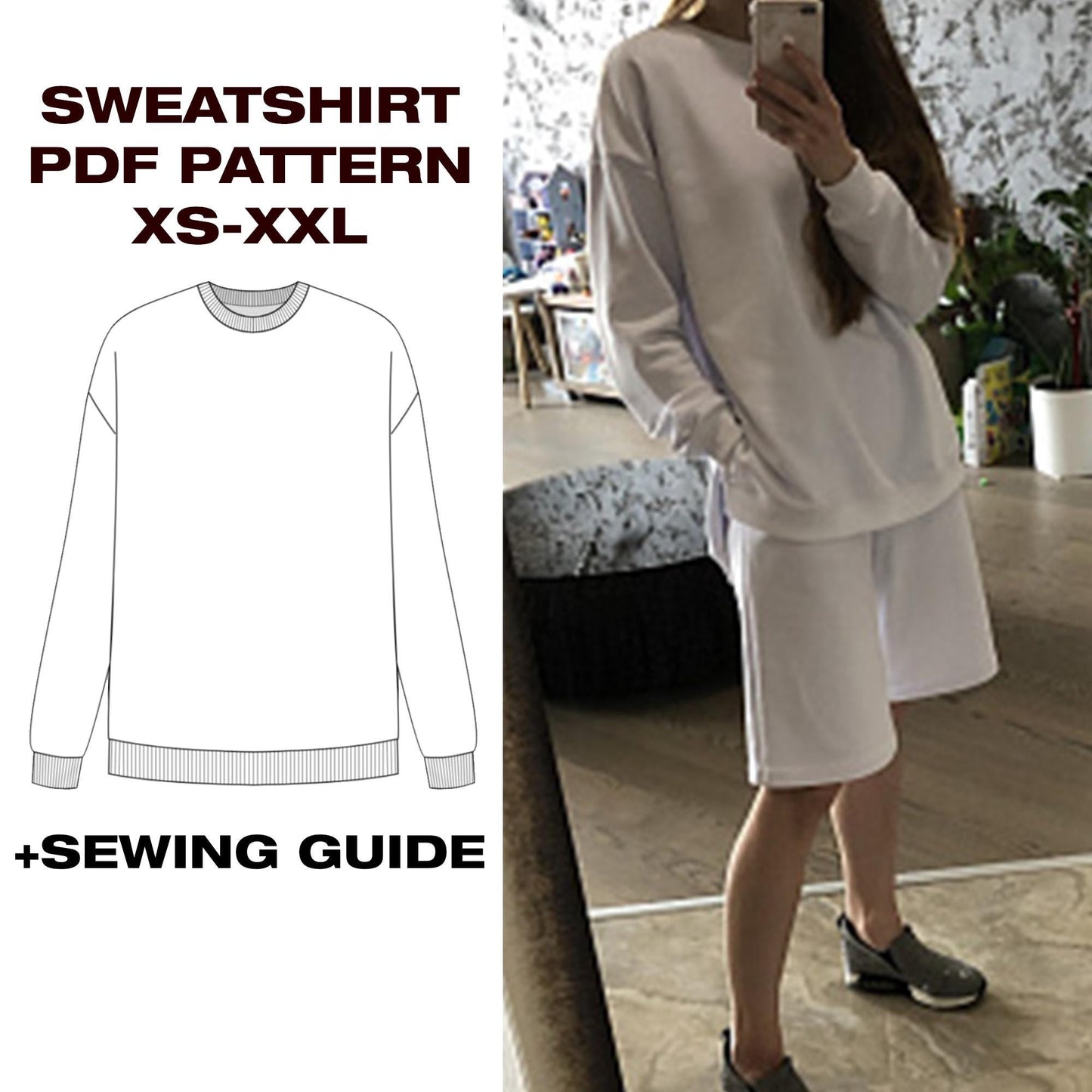 Oversized Sweatshirt Sewing Pattern | Pullover | Drop Shoulder Hoodie | XS–XXL (US 6–16 / EU 34–48)