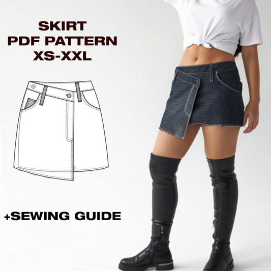 Mini Skirt Sewing Pattern | High Waist Skirt Pattern | A-line Skirt Pattern | Jeans skirt pattern | Beginner | US 6-16 | A4, Letter, Plotter
