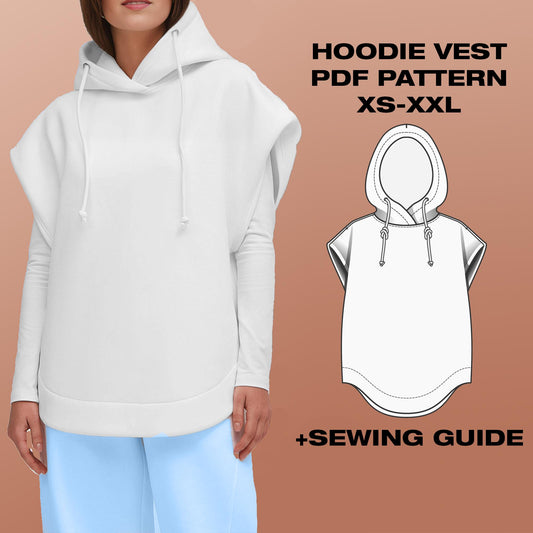 Sleeveless Oversized Hoodie Sewing Pattern | Women Hoodie | US 6-16