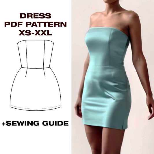 Summer Corset Mini Dress Sewing Pattern | A Line Dress Pattern | Wedding guest dress | cocktail dress | US 6-16 | A4, Letter, Plotter