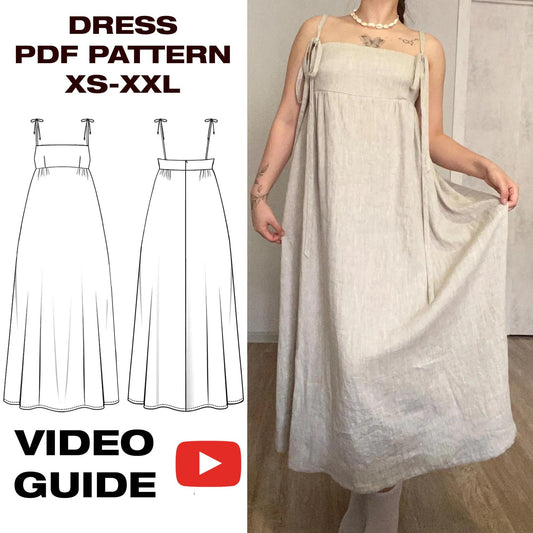 A-Line Sundress Sewing Pattern | Cut-Off Bodice | Sewn-On Straps | XS-XXL