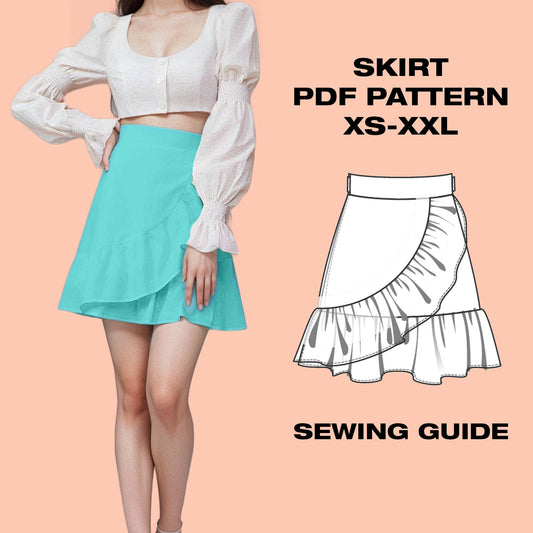 Ruffled Mini Skirt Pattern with Ties | Mini Skirt | XS–XXL (US 6–16 / EU 34–44)