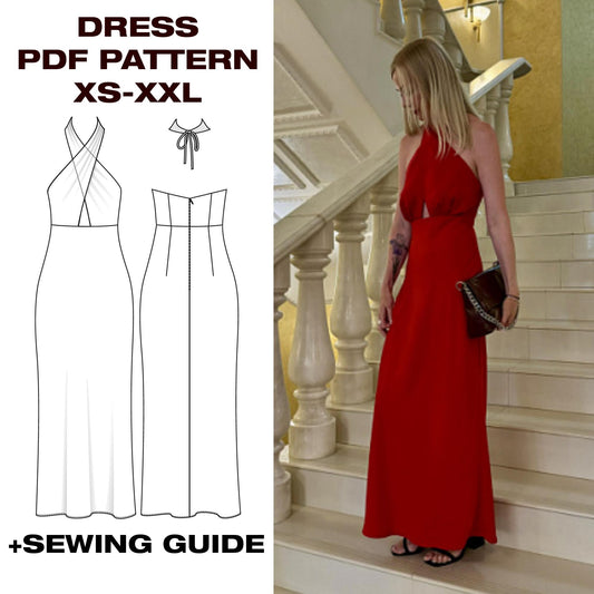 Summer Halter Neck Dress Sewing Pattern | Open Back Sundress | XS–XXL (US 6–16 / EU 34–44)
