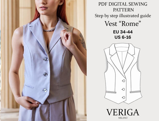 Classic Vest Pattern – DIY Suit Vest Sewing Pattern XS-XXL with Easy Instructions