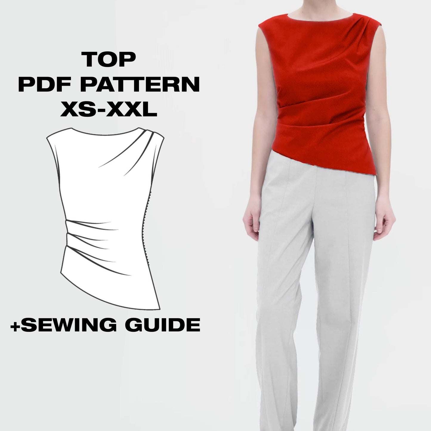 Pleated Top Sewing Pattern –  Draped Summer Top PDF Pattern