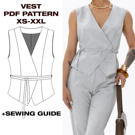 Women's Classic Vest Sewing Pattern | Summer Vest pattern | DIY Tailored Vest pdf | Women Waistcoat Jacket | Plotter, USletter, A4 | XS-XXL